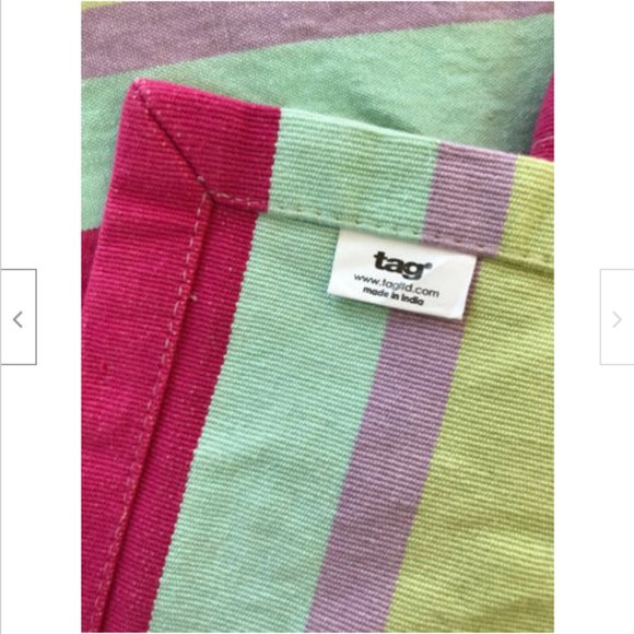 TAG Cotton Tablecloth & Placemat Set Bright Pink Green Stripe Print 76x59 India - Picture 5 of 5
